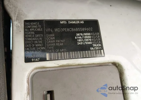 2011 Mercedes-Benz Sprinter 2500 High Roof z USA, uszkodzony, nr VIN WD3PE8CB6B5589602